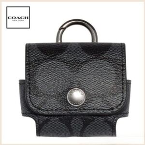 COACH Wireless Earbud Case |Gunmetal Charcoal Black Signature Canvas & Leather